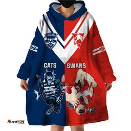 personalised swans and cats football wearable blanket hoodie sydney mix geelong sporty version