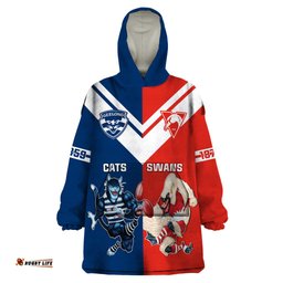 personalised swans and cats football wearable blanket hoodie sydney mix geelong sporty version
