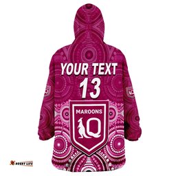 custom text and number maroons rugby aboriginal queensland origin wearable blanket hoodie
