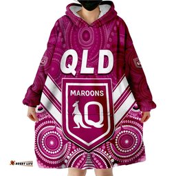 custom text and number maroons rugby aboriginal queensland origin wearable blanket hoodie