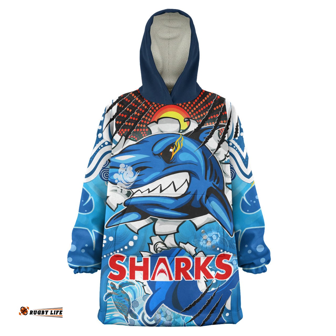 Cronulla-Sutherland Sharks Custom Snug Hoodie - Indigenous Sharkies Scratch Style Oodie Blanket