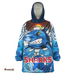 Cronulla-Sutherland Sharks Custom Snug Hoodie - Indigenous Sharkies Scratch Style Oodie Blanket