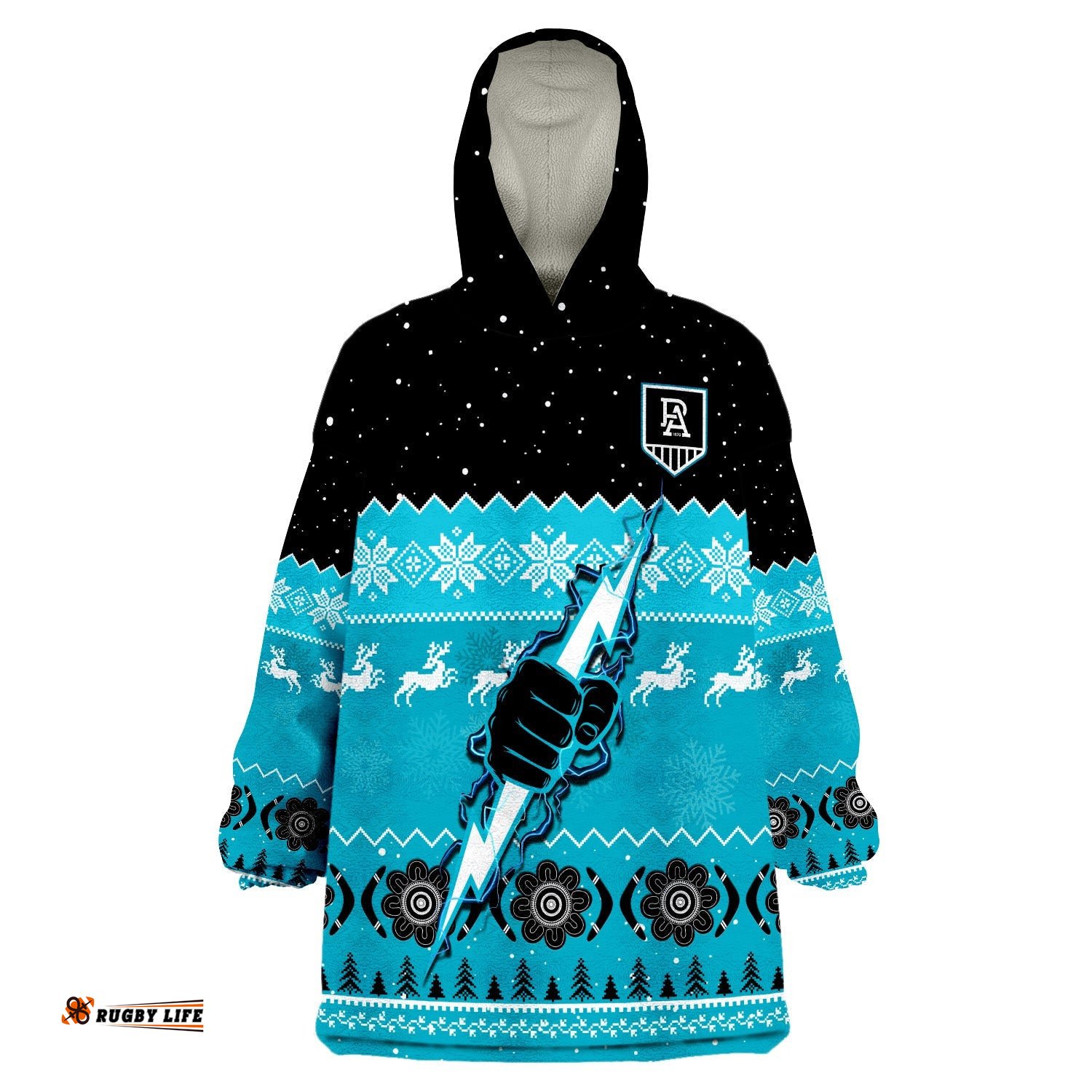 custom personalised port adelaide football wearable blanket hoodie magentas indigenous merry christmas