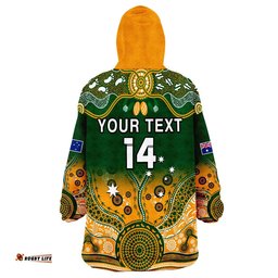 custom text and number australia rugby wearable blanket hoodie aussie sevens green indigenous