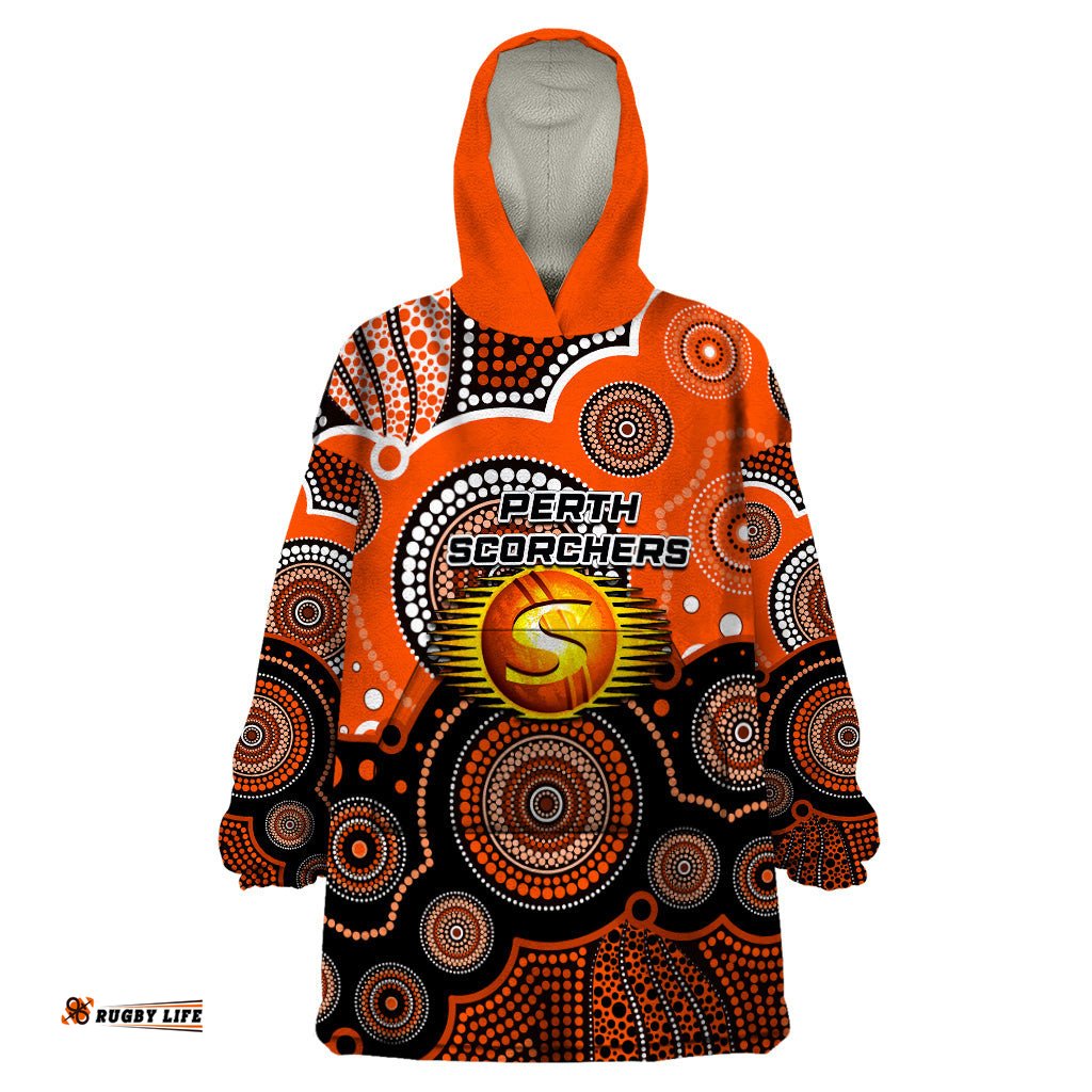 custom text and number perth scorchers bbl wearable blanket hoodie aboriginal patterns