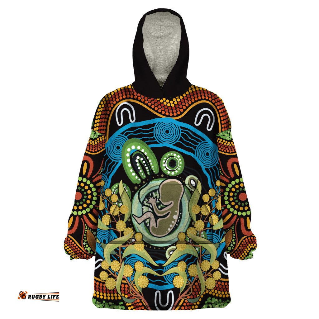 baby in the womb wearable blanket hoodie aboriginal art style