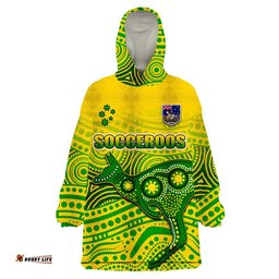 australia aboriginal soccer wearable blanket hoodie kangaroo socceroos art style