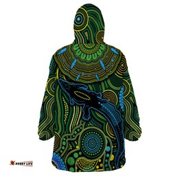 aboriginal green crocodine abstract art pattern wearable blanket hoodie ts04
