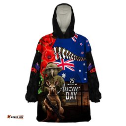new zealand and australia anzac day wearable blanket hoodie national flag mix kiwi bird and kangaroo soldier style lt03