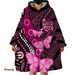 think pink breast cancer awareness wearable blanket hoodie butterfly aboriginal mix polynesian pattern