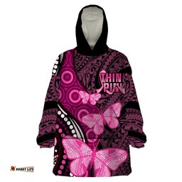 think pink breast cancer awareness wearable blanket hoodie butterfly aboriginal mix polynesian pattern