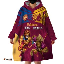custom brisbane broncos and lions wearable blanket hoodie together sporty style