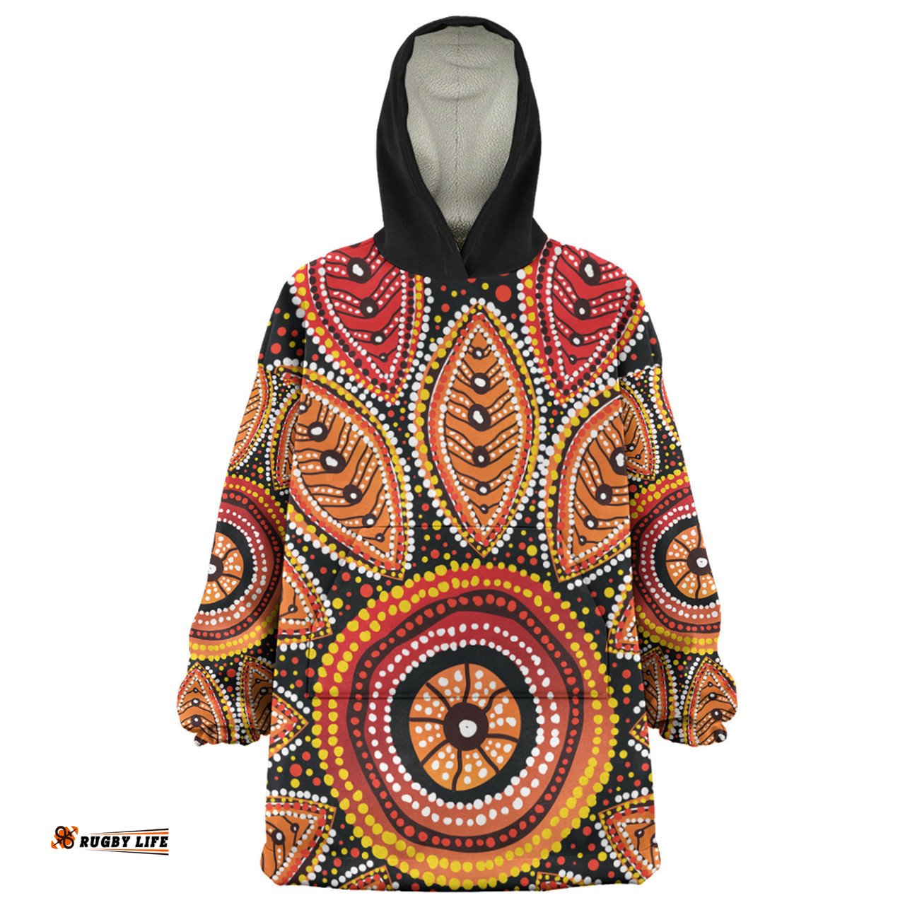 Australia Aboriginal Beautiful Dotted Leaves Aboriginal Art Background Wearable Blanket Hoodie Aussie Oodie