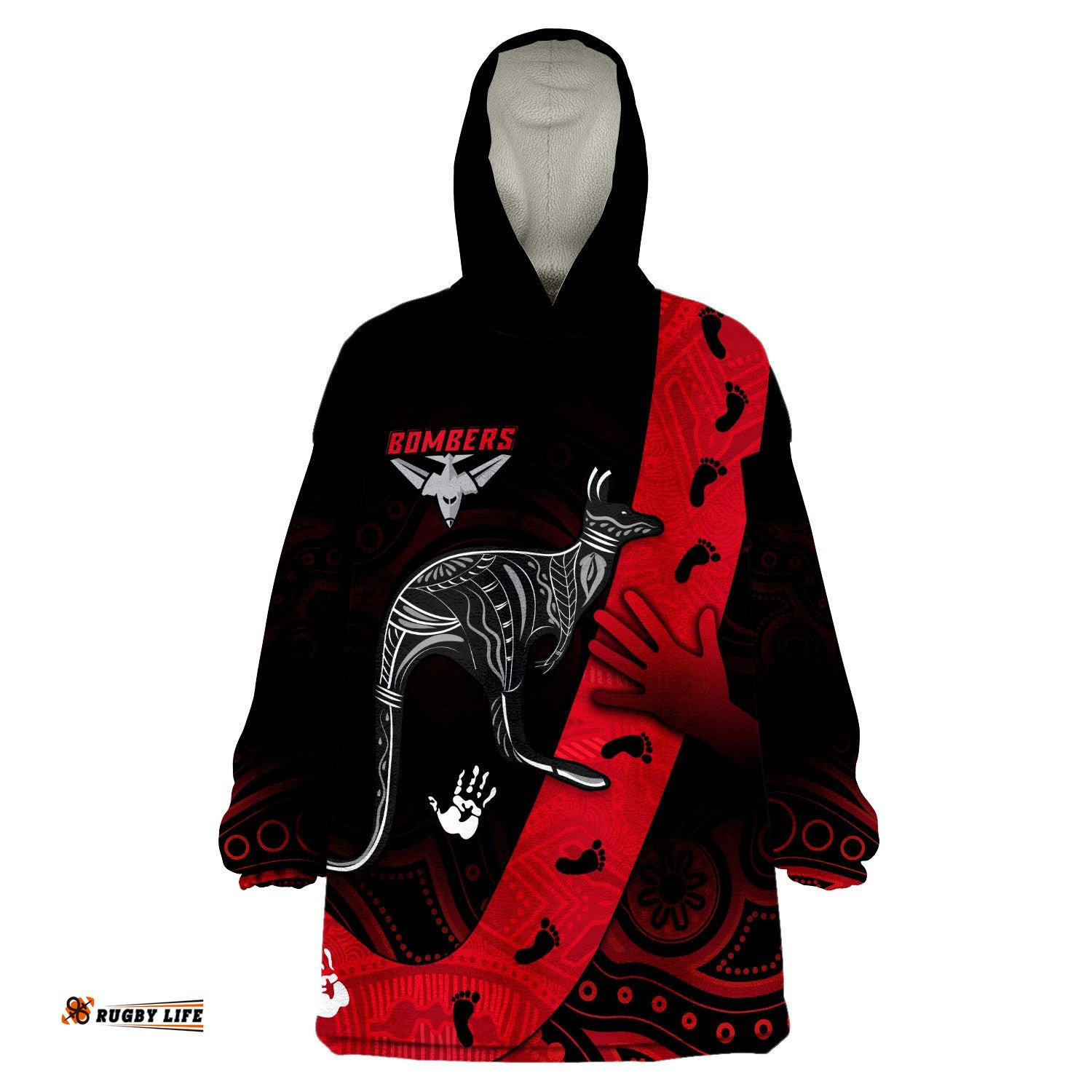 custom text and number bombers indigenous essendon for life wearable blanket hoodie