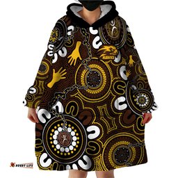 custom hawthorn naidoc week 2024 wearable blanket hoodie fire burning aboriginal dots art