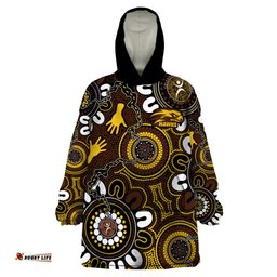 custom hawthorn naidoc week 2024 wearable blanket hoodie fire burning aboriginal dots art