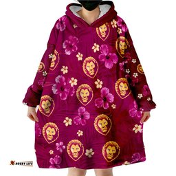 custom personalised lions football brisbane premiers tropical flowers simple wearable blanket hoodie