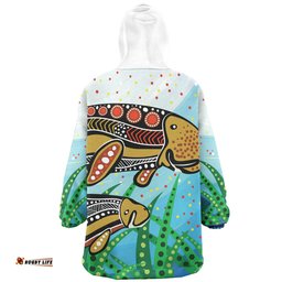 Australia Aboriginal Dugong Aboriginal Artwork With Mother And Baby Wearable Blanket Hoodie Aussie Oodie