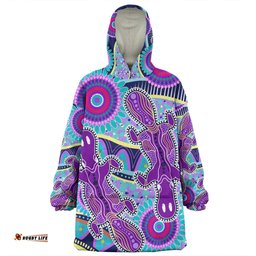 Australia Platypus Aboriginal Purple Platypus With Aboriginal Art Dot Painting Patterns Inspired Wearable Blanket Hoodie Aussie Oodie