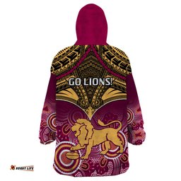 brisbane football wearable blanket hoodie go lions aboriginal mix polynesian pattern