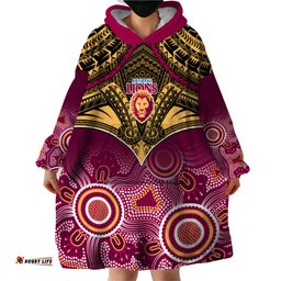 brisbane football wearable blanket hoodie go lions aboriginal mix polynesian pattern