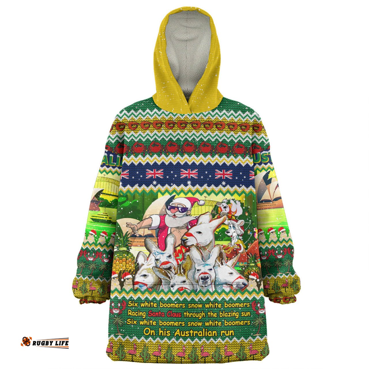 Australia Christmas Custom Six White Boomers Wearable Blanket Hoodie Aussie Oodie