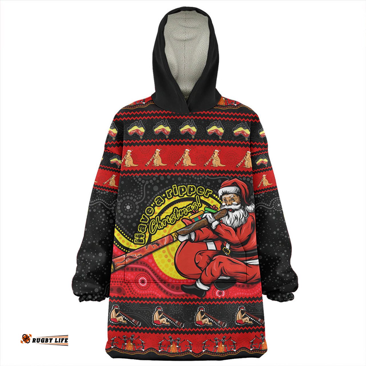 Australia Ripper Aboriginal Christmas Down Under Wearable Blanket Hoodie Aussie Oodie