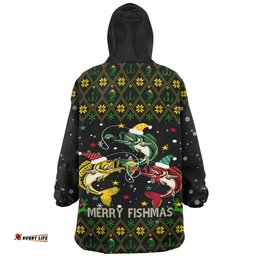 Australia Christmas Fishing Custom Merry Fishmas Fishing Ugly Christmas Wearable Blanket Hoodie Aussie Oodie