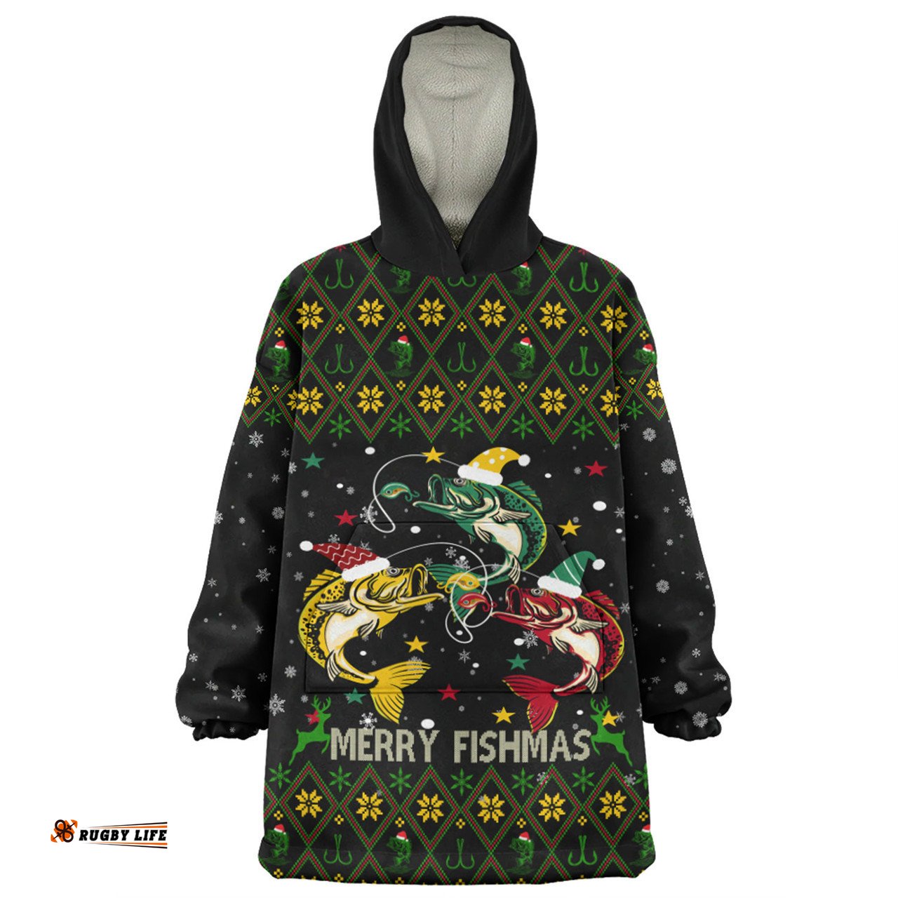 Australia Christmas Fishing Custom Merry Fishmas Fishing Ugly Christmas Wearable Blanket Hoodie Aussie Oodie