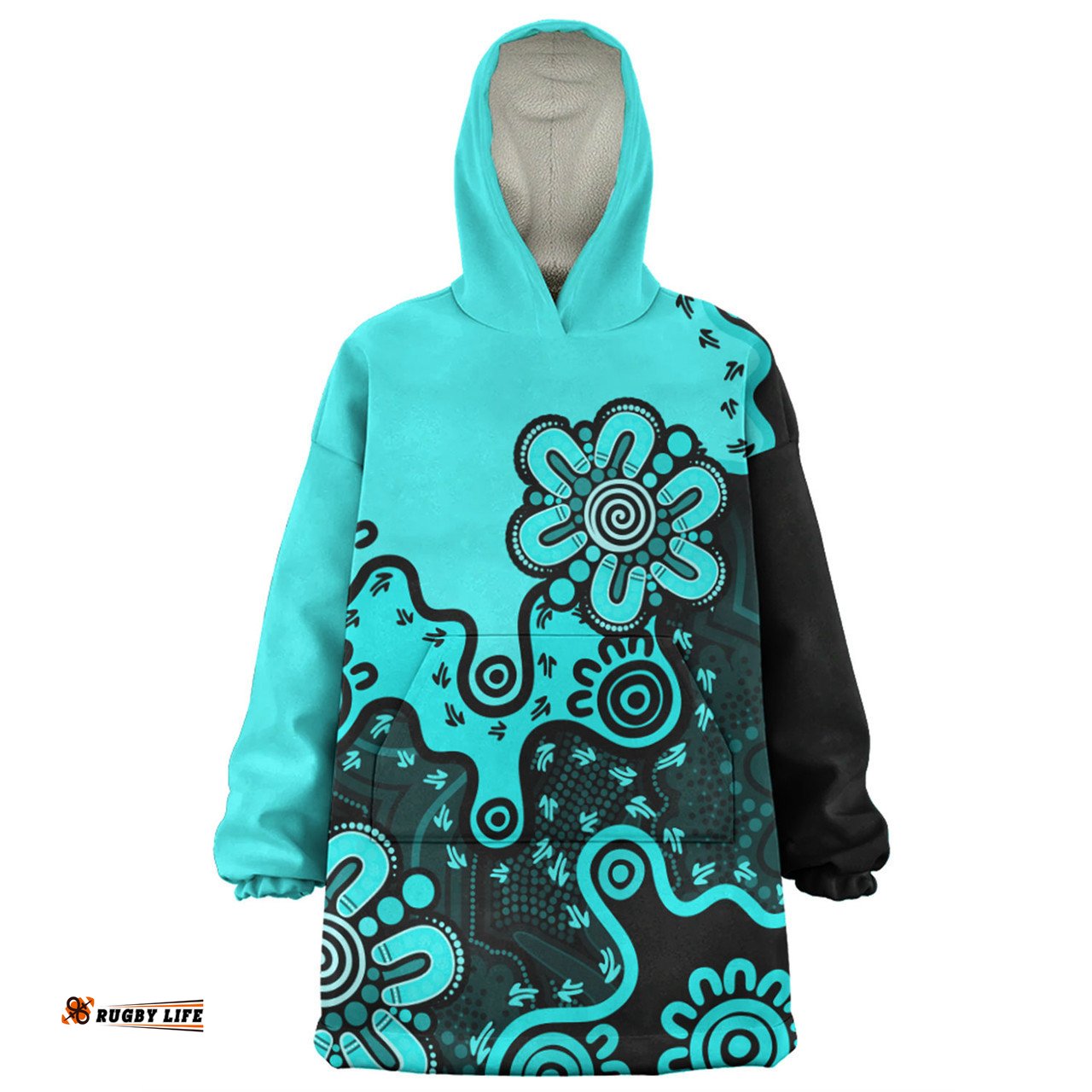Australia Aboriginal Style Of Background Turquoise Wearable Blanket Hoodie Aussie Oodie