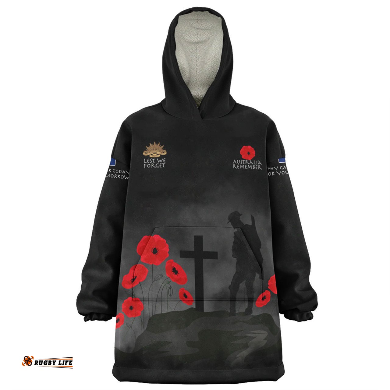 Australia Anzac Day Australia Remember Black Wearable Blanket Hoodie Aussie Oodie