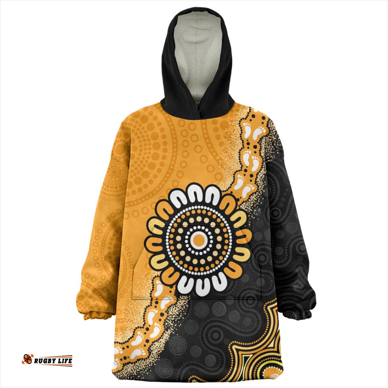 Australia Aboriginal Indigenous Dot Painting Half People Setting Symbols Wearable Blanket Hoodie Aussie Oodie