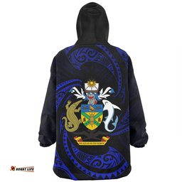Australia South Sea Islanders Solomon Islands Blue Tribal Wave Pattern Wearable Blanket Hoodie Aussie Oodie