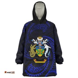 Australia South Sea Islanders Solomon Islands Blue Tribal Wave Pattern Wearable Blanket Hoodie Aussie Oodie