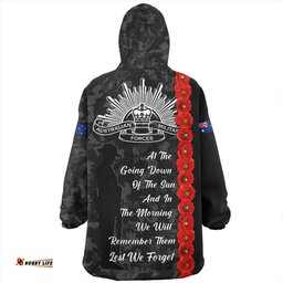 Australia Poppy Line Anzac Memorial Black Wearable Blanket Hoodie Aussie Oodie