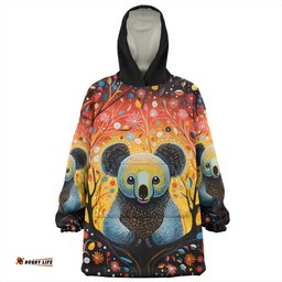 Australia Koala Custom Aboriginal Koala With Flowers Wearable Blanket Hoodie Aussie Oodie