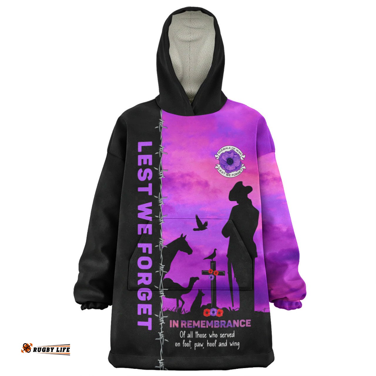 Australia Anzac Day Lest We Forget The Animals Of War Wearable Blanket Hoodie Aussie Oodie