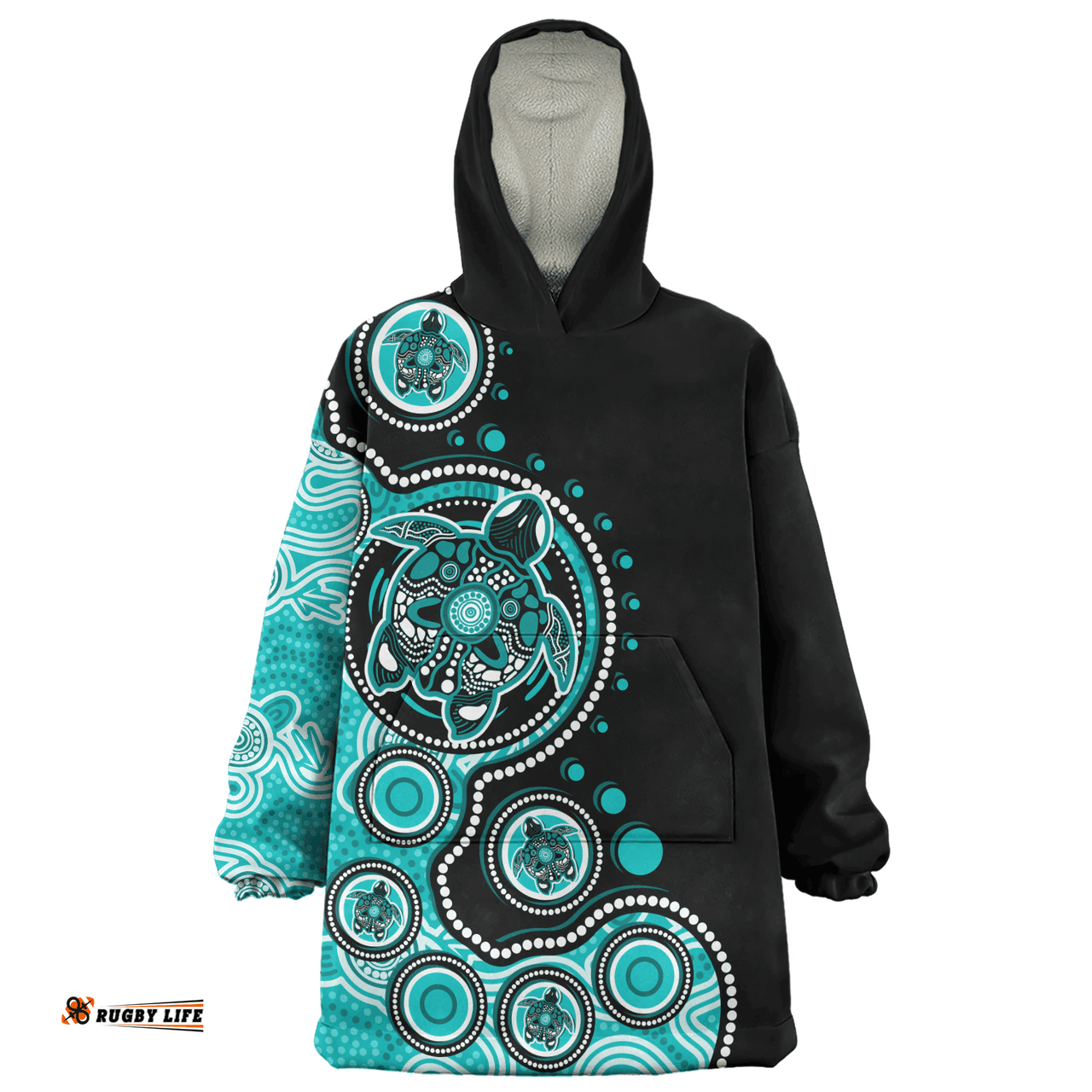 Australia Indigenous Turtle Aboriginal Dot Art Turquoise Wearable Blanket Hoodie Aussie Oodie