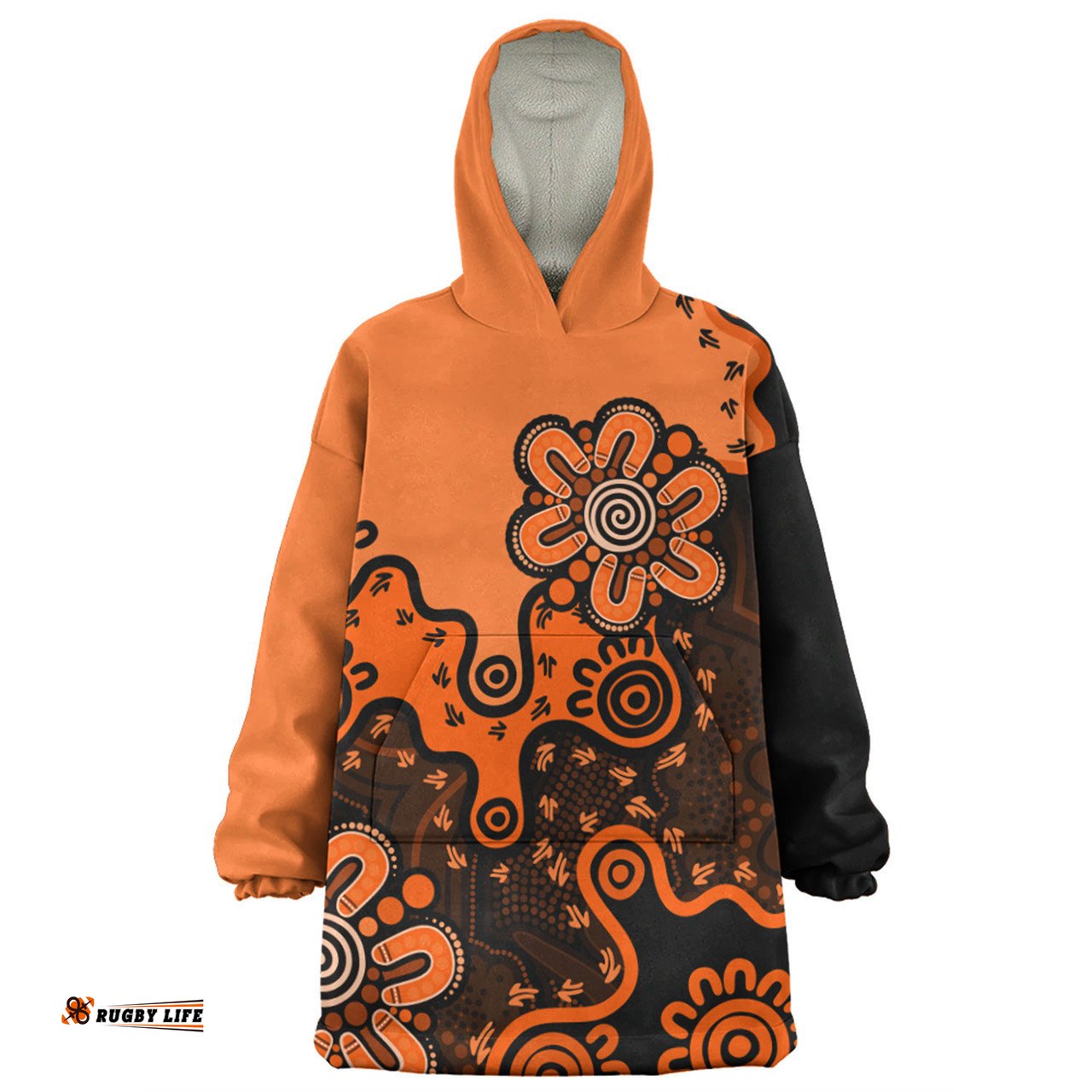 Australia Aboriginal Style Of Background Orange Wearable Blanket Hoodie Aussie Oodie