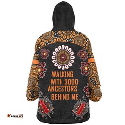 Australia Aboriginal Walking with 3000 Ancestors Behind Me Black and Orange Patterns Wearable Blanket Hoodie Aussie Oodie