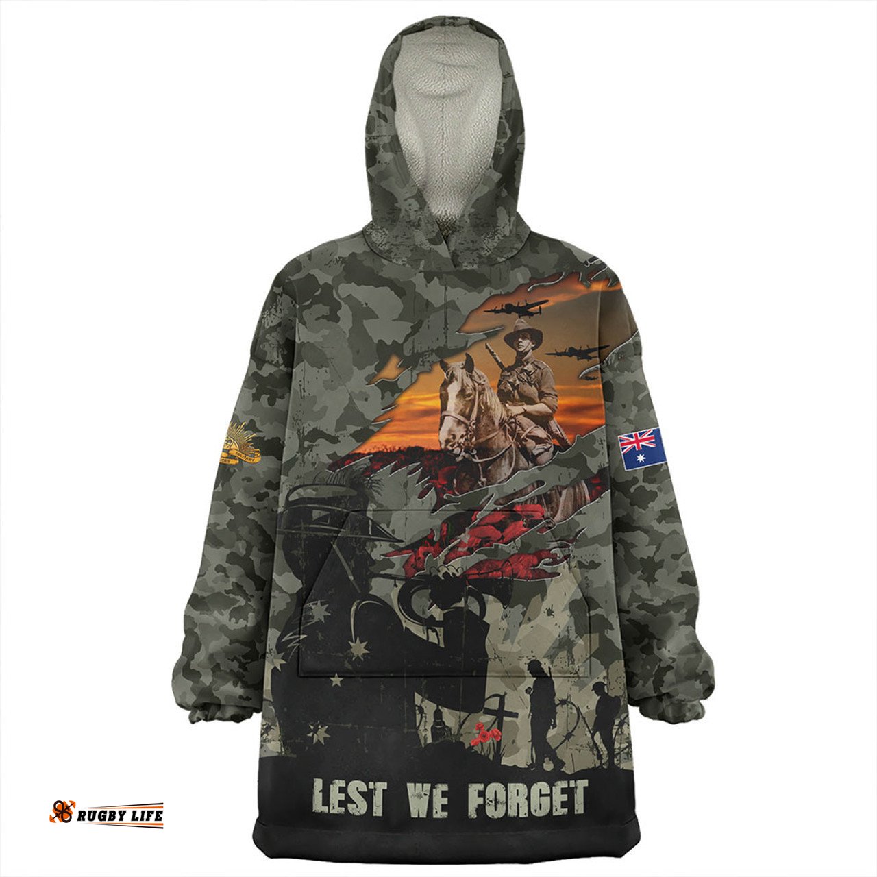 Australia Remembrance And Valor Lest We Forget The Fallen Wearable Blanket Hoodie Aussie Oodie
