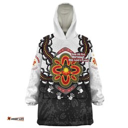Australia Aboriginal Inspired Naidoc Symbol Pattern White Wearable Blanket Hoodie Aussie Oodie