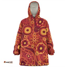 Australia Aboriginal Red Aboriginal Dot Art Inspired Wearable Blanket Hoodie Aussie Oodie