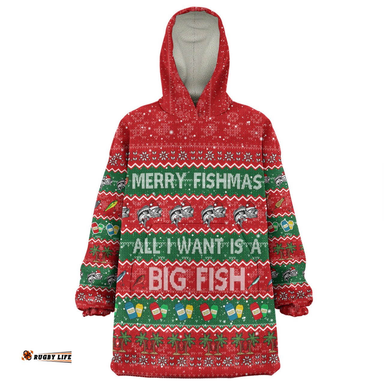 Australia Christmas Custom Merry Fishmas All I Want is a Big Fish Wearable Blanket Hoodie Aussie Oodie