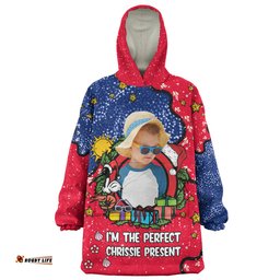 Australia Christmas Custom I'm the Perfect Present Blue Wearable Blanket Hoodie Aussie Oodie