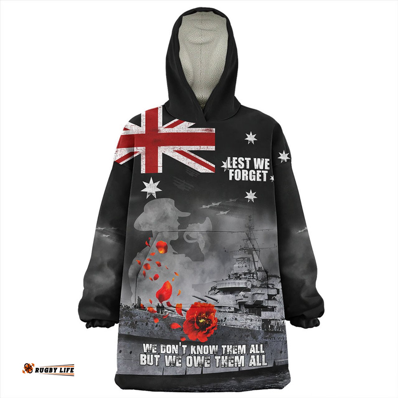 Australia Anzac Day Guardian Of The Seas Lest We Forget Wearable Blanket Hoodie Aussie Oodie