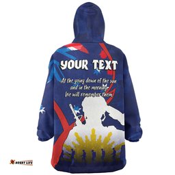 Australia Anzac Day Custom Lest We Forget With Blue Camouflage Pattern Wearable Blanket Hoodie Aussie Oodie
