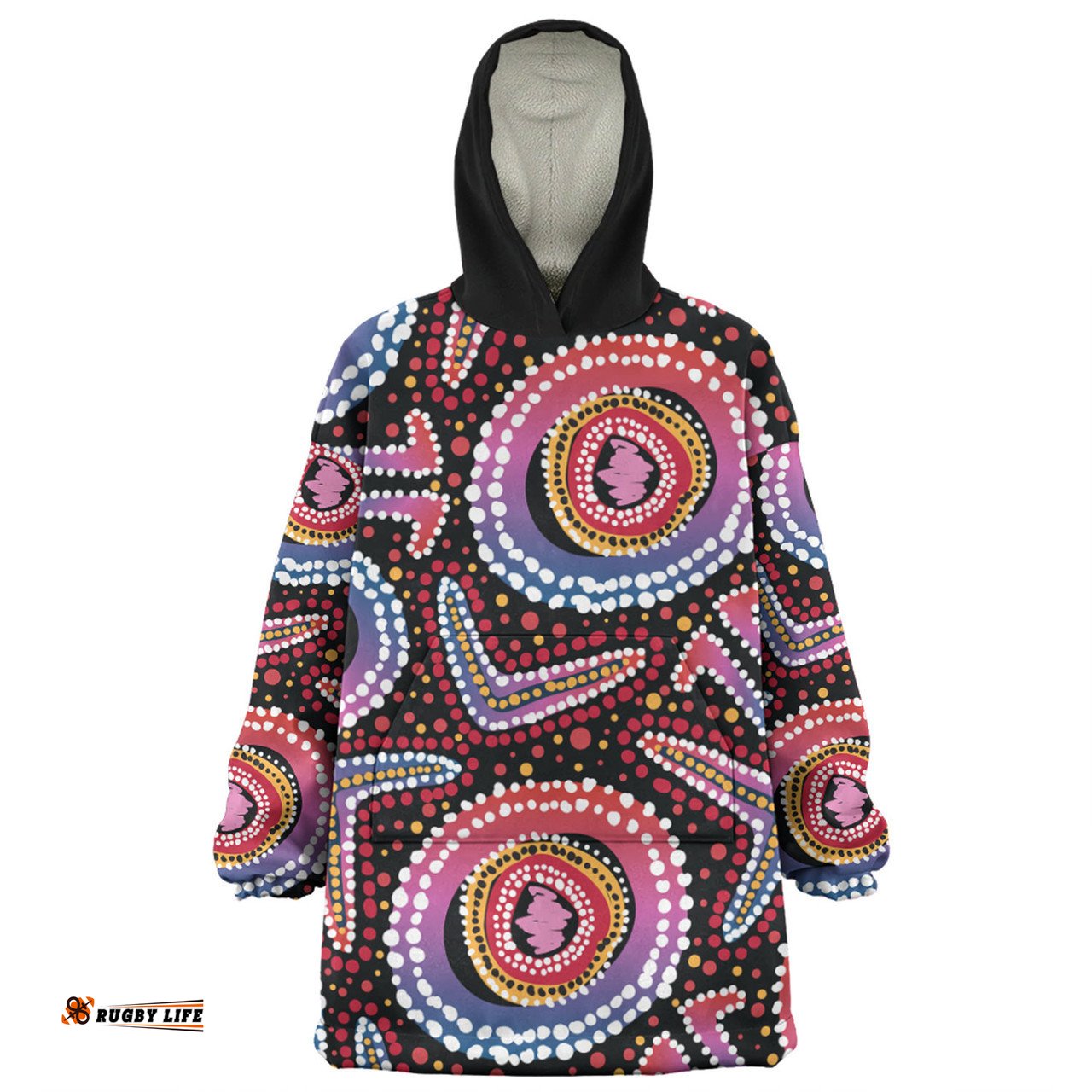 Australia Dot Painting Inspired Aboriginal Boomerang From Aboriginal Art Wearable Blanket Hoodie Aussie Oodie