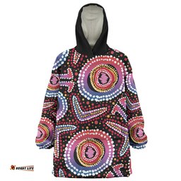 Australia Dot Painting Inspired Aboriginal Boomerang From Aboriginal Art Wearable Blanket Hoodie Aussie Oodie