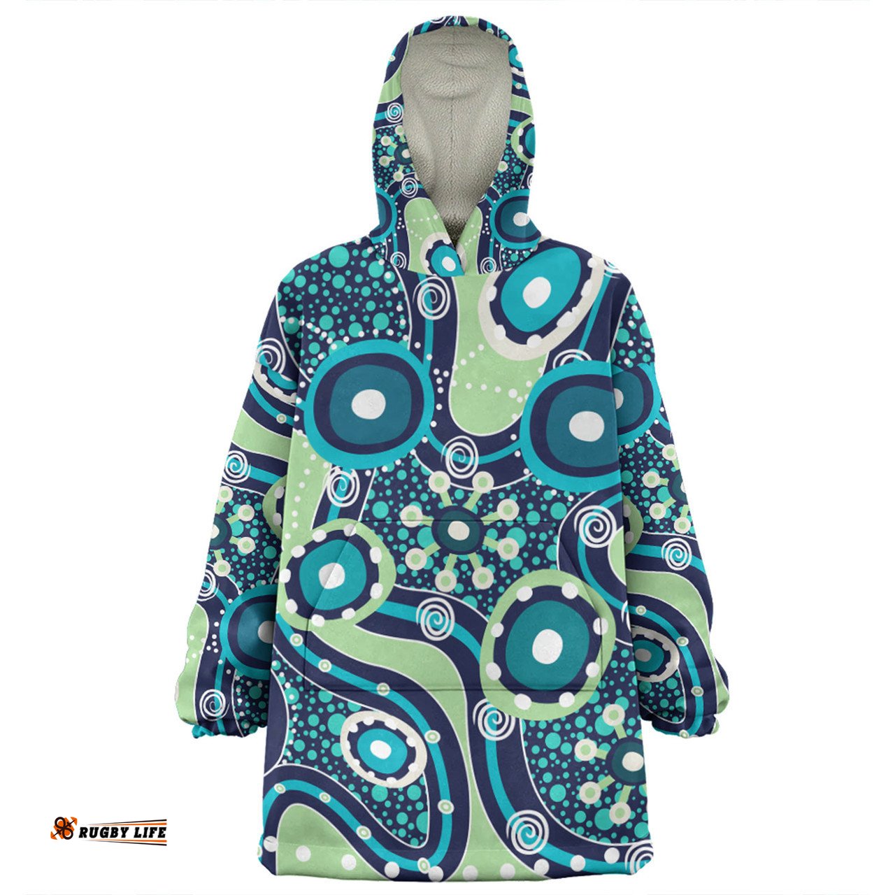Australia Aboriginal Blue Aboriginal Dot Art Inspired Wearable Blanket Hoodie Aussie Oodie